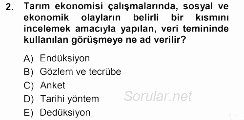 Tarım Ekonomisi 2012 - 2013 Dönem Sonu Sınavı 2.Soru