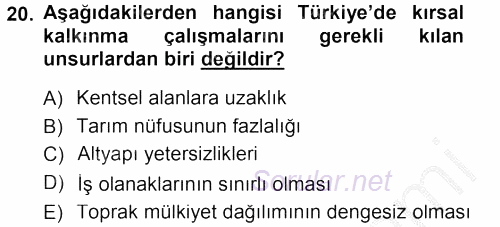 Tarım Ekonomisi 2012 - 2013 Dönem Sonu Sınavı 20.Soru