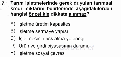Tarım Ekonomisi 2012 - 2013 Dönem Sonu Sınavı 7.Soru