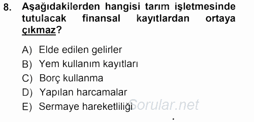 Tarım Ekonomisi 2012 - 2013 Dönem Sonu Sınavı 8.Soru