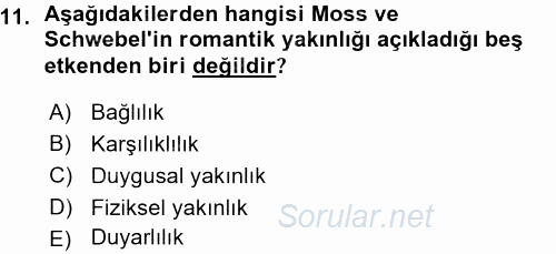 Aile İçi Uyumlu Etkileşim 2015 - 2016 Ara Sınavı 11.Soru