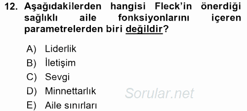 Aile İçi Uyumlu Etkileşim 2015 - 2016 Ara Sınavı 12.Soru