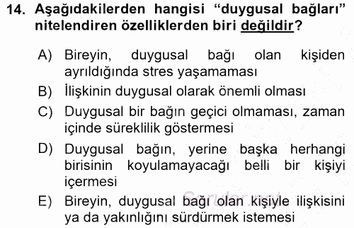 Aile İçi Uyumlu Etkileşim 2015 - 2016 Ara Sınavı 14.Soru
