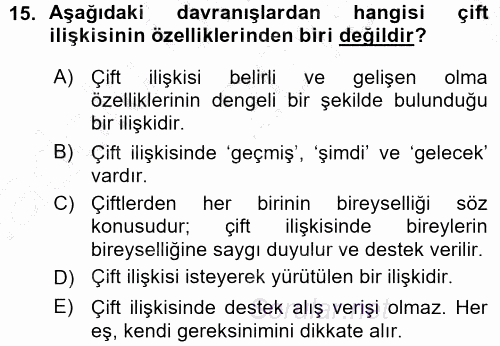 Aile İçi Uyumlu Etkileşim 2015 - 2016 Ara Sınavı 15.Soru