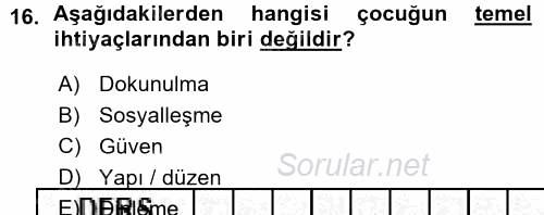 Aile İçi Uyumlu Etkileşim 2015 - 2016 Ara Sınavı 16.Soru