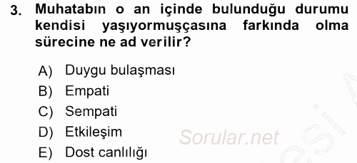 Aile İçi Uyumlu Etkileşim 2015 - 2016 Ara Sınavı 3.Soru