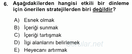 Aile İçi Uyumlu Etkileşim 2015 - 2016 Ara Sınavı 6.Soru