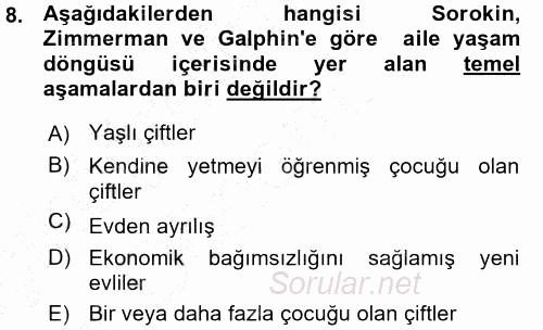 Aile İçi Uyumlu Etkileşim 2015 - 2016 Ara Sınavı 8.Soru