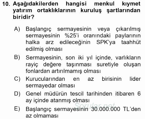 Sermaye Piyasası Hukuku 2015 - 2016 Ara Sınavı 10.Soru