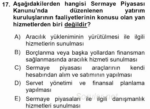 Sermaye Piyasası Hukuku 2015 - 2016 Ara Sınavı 17.Soru