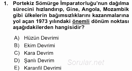 Sömürgecilik Tarihi (Afrika-Asya) 2015 - 2016 Ara Sınavı 1.Soru