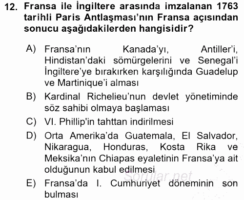 Sömürgecilik Tarihi (Afrika-Asya) 2015 - 2016 Ara Sınavı 12.Soru