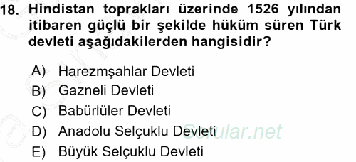 Sömürgecilik Tarihi (Afrika-Asya) 2015 - 2016 Ara Sınavı 18.Soru