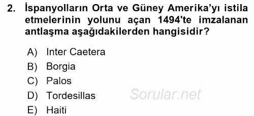 Sömürgecilik Tarihi (Afrika-Asya) 2015 - 2016 Ara Sınavı 2.Soru