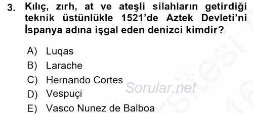 Sömürgecilik Tarihi (Afrika-Asya) 2015 - 2016 Ara Sınavı 3.Soru