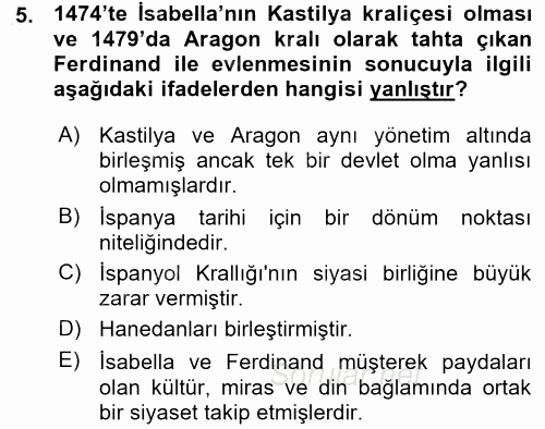 Sömürgecilik Tarihi (Afrika-Asya) 2015 - 2016 Ara Sınavı 5.Soru