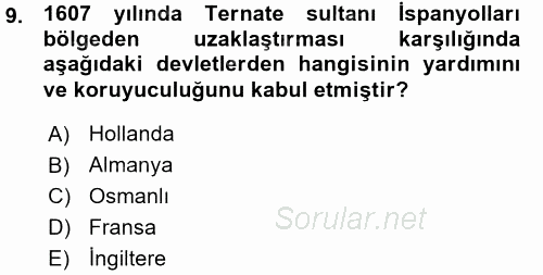 Sömürgecilik Tarihi (Afrika-Asya) 2015 - 2016 Ara Sınavı 9.Soru