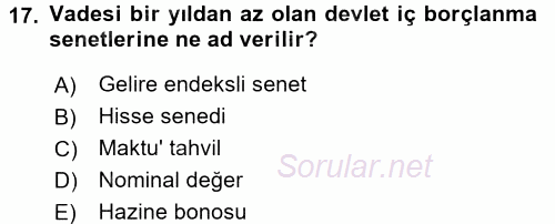 Günümüz Fıkıh Problemleri 2016 - 2017 3 Ders Sınavı 17.Soru