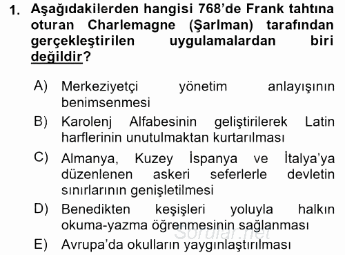 Siyasi Tarih 1 2015 - 2016 Dönem Sonu Sınavı 1.Soru