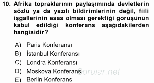 Siyasi Tarih 1 2015 - 2016 Dönem Sonu Sınavı 10.Soru