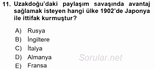 Siyasi Tarih 1 2015 - 2016 Dönem Sonu Sınavı 11.Soru