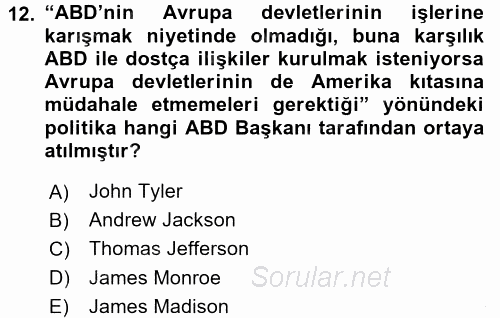 Siyasi Tarih 1 2015 - 2016 Dönem Sonu Sınavı 12.Soru