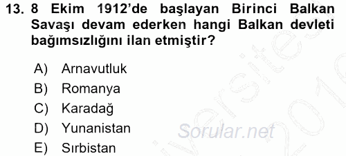Siyasi Tarih 1 2015 - 2016 Dönem Sonu Sınavı 13.Soru