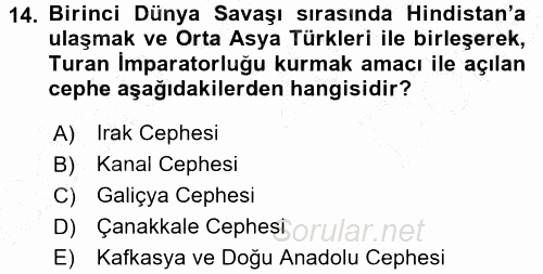 Siyasi Tarih 1 2015 - 2016 Dönem Sonu Sınavı 14.Soru