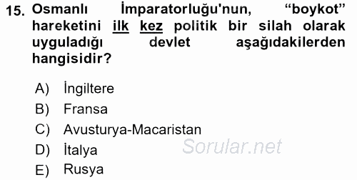 Siyasi Tarih 1 2015 - 2016 Dönem Sonu Sınavı 15.Soru