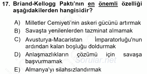 Siyasi Tarih 1 2015 - 2016 Dönem Sonu Sınavı 17.Soru