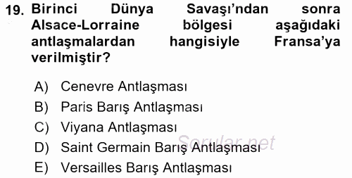 Siyasi Tarih 1 2015 - 2016 Dönem Sonu Sınavı 19.Soru