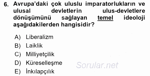 Siyasi Tarih 1 2015 - 2016 Dönem Sonu Sınavı 6.Soru