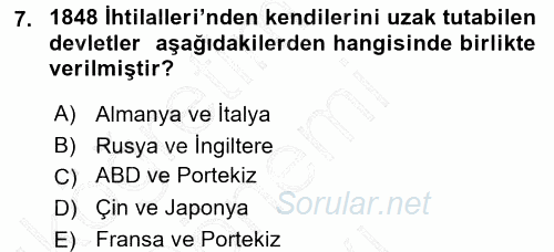Siyasi Tarih 1 2015 - 2016 Dönem Sonu Sınavı 7.Soru