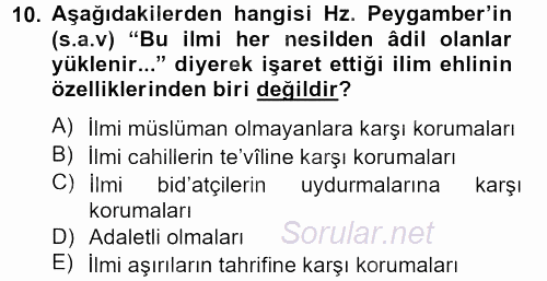 Hadis 2012 - 2013 Dönem Sonu Sınavı 10.Soru