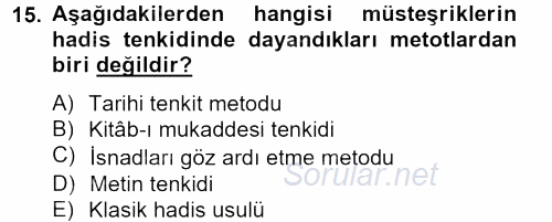 Hadis 2012 - 2013 Dönem Sonu Sınavı 15.Soru