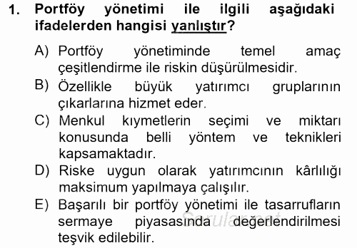 Portföy Yönetimi 2012 - 2013 Dönem Sonu Sınavı 1.Soru