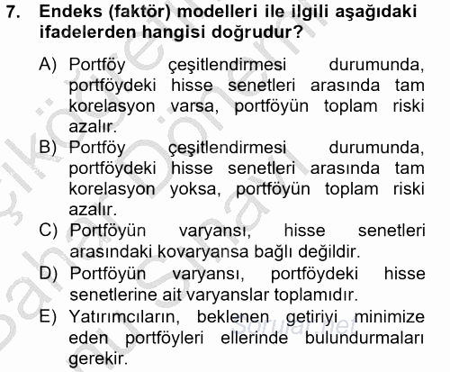 Portföy Yönetimi 2012 - 2013 Dönem Sonu Sınavı 7.Soru