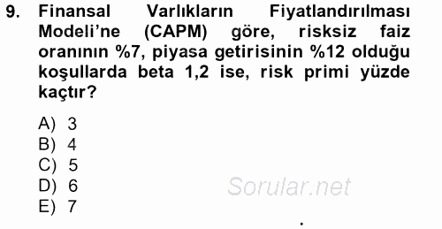 Portföy Yönetimi 2012 - 2013 Dönem Sonu Sınavı 9.Soru