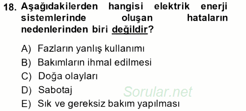 Elektrik Enerjisi İletimi ve Dağıtımı 2014 - 2015 Tek Ders Sınavı 18.Soru