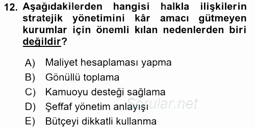 Sosyal Hizmet Yönetimi 2016 - 2017 Ara Sınavı 12.Soru