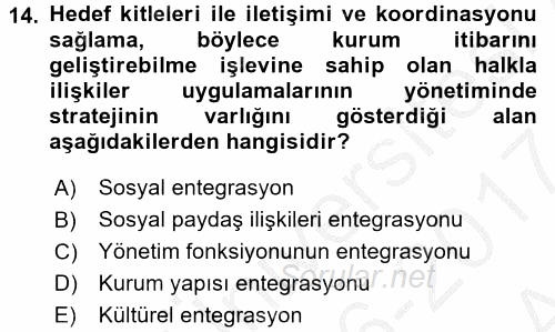 Sosyal Hizmet Yönetimi 2016 - 2017 Ara Sınavı 14.Soru