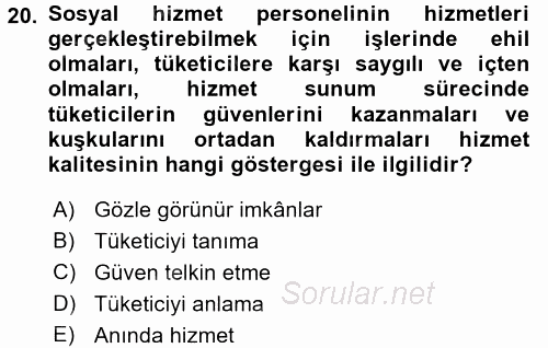 Sosyal Hizmet Yönetimi 2016 - 2017 Ara Sınavı 20.Soru