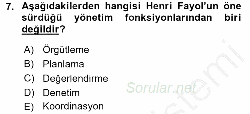 Sosyal Hizmet Yönetimi 2016 - 2017 Ara Sınavı 7.Soru