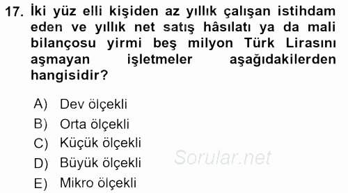 İşletme İlkeleri 2017 - 2018 Ara Sınavı 17.Soru