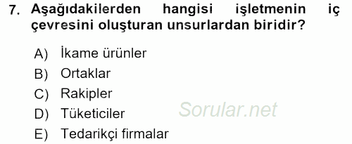 İşletme İlkeleri 2017 - 2018 Ara Sınavı 7.Soru