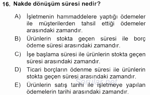 İşletme Fonksiyonları 2017 - 2018 Ara Sınavı 16.Soru