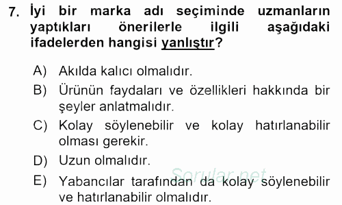 İşletme Fonksiyonları 2017 - 2018 Ara Sınavı 7.Soru