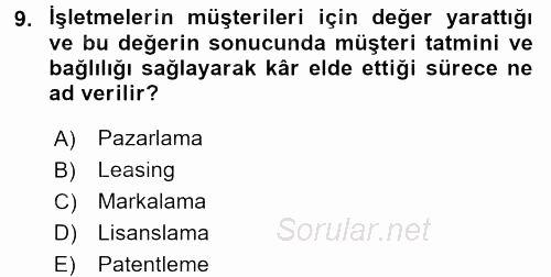 İşletme Fonksiyonları 2017 - 2018 Ara Sınavı 9.Soru