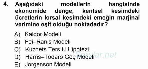 Tarım Ekonomisi ve Tarımsal Politikalar 2014 - 2015 Tek Ders Sınavı 4.Soru