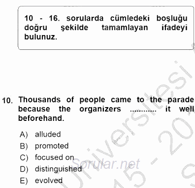 Okuma Ve Yazma Becerileri 1 2015 - 2016 Ara Sınavı 10.Soru
